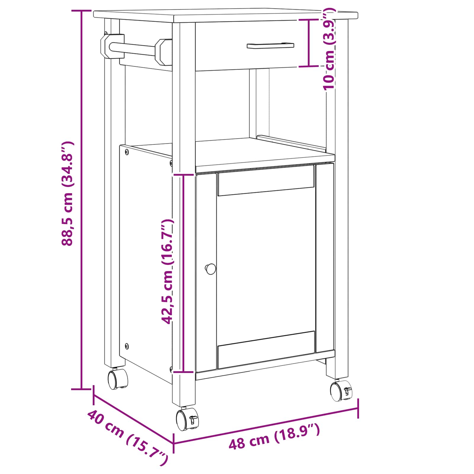 Carro de Cocina MONZA Negro 48 x 40 x 88,5 cm