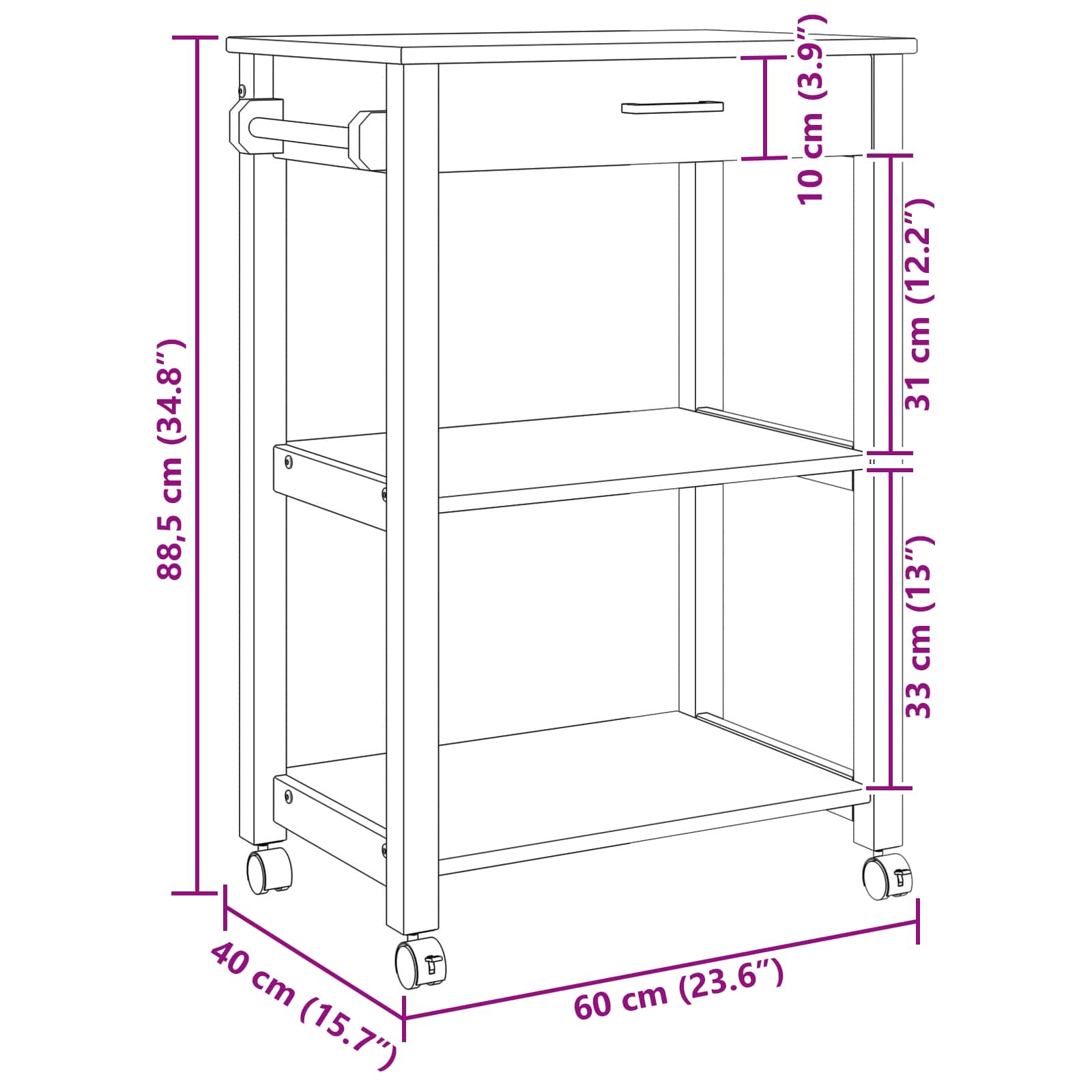 Carro de Cocina MONZA Negro 60 x 40 x 88,5 cm