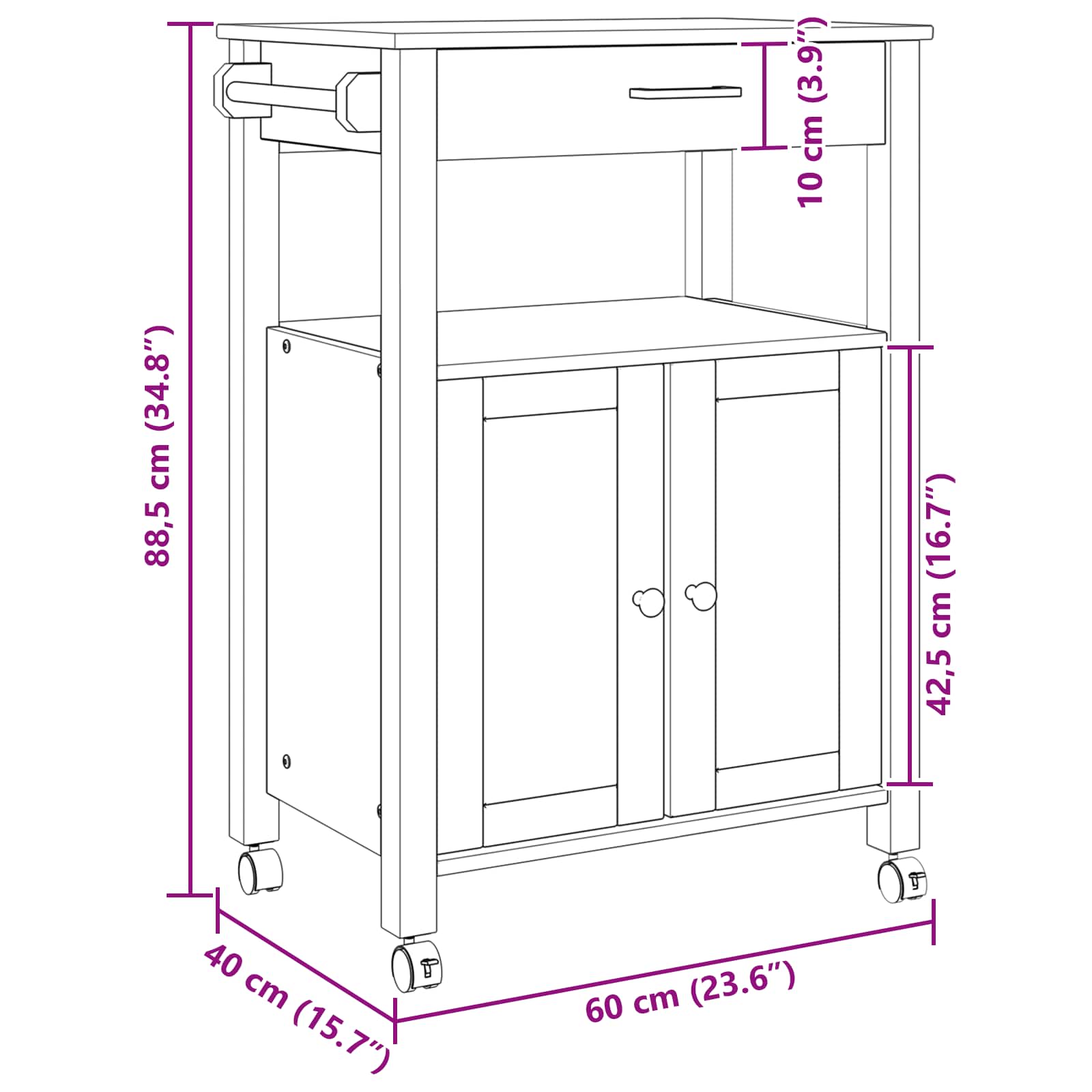 Carro de Cocina MONZA Negro 60 x 40 x 88,5 cm