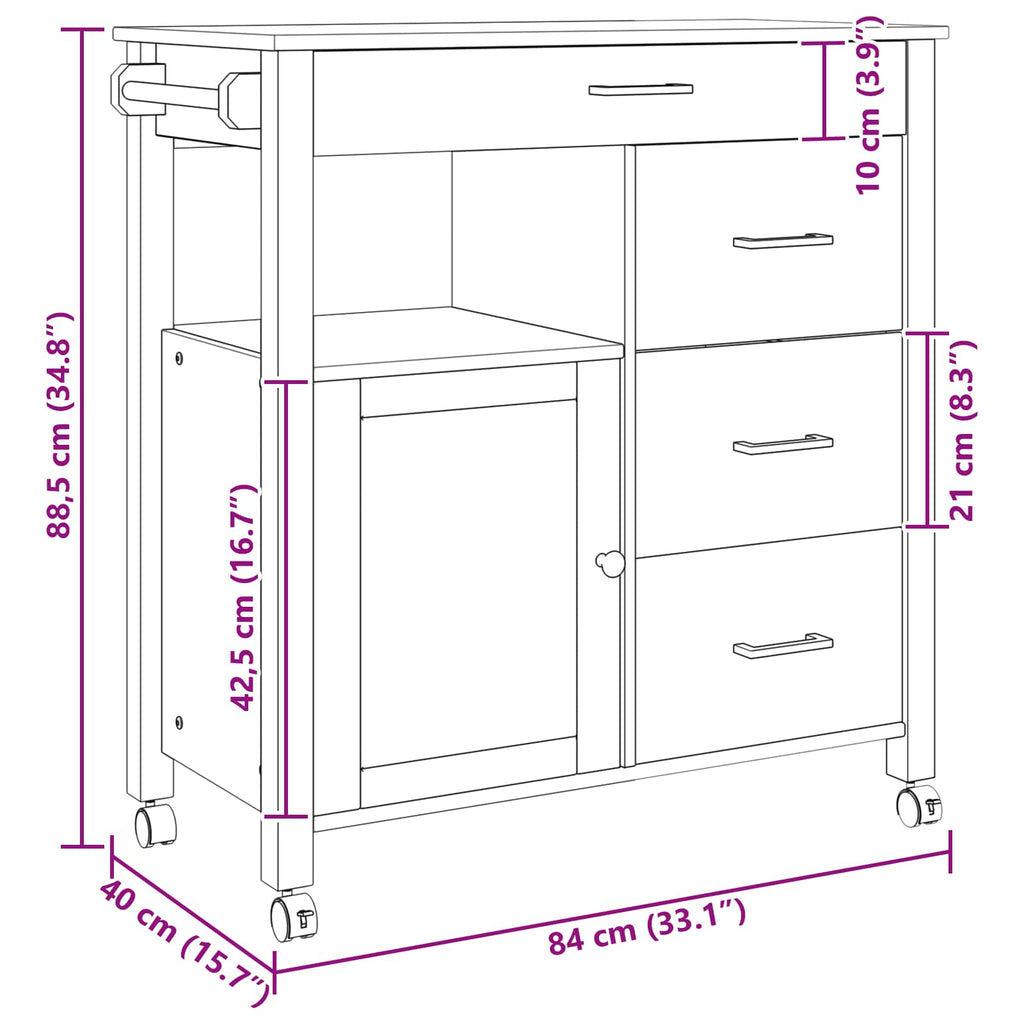 Carro de Cocina MONZA Negro 84 x 40 x 88,5 cm
