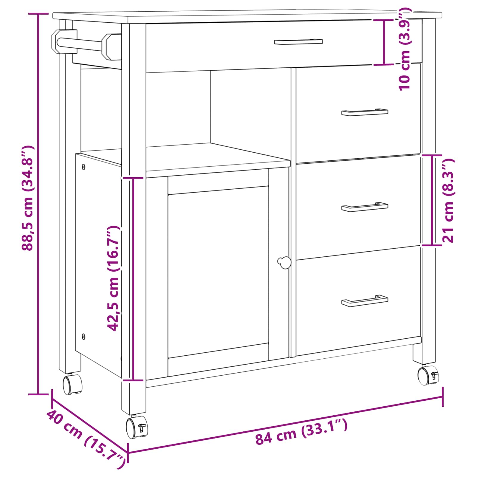 Carro de Cocina MONZA Negro 84 x 40 x 88,5 cm