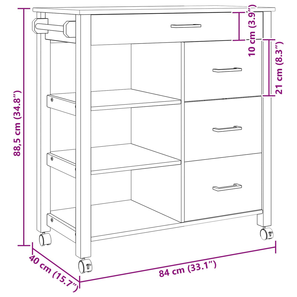 Carro de Cocina MONZA Negro 84 x 40 x 88,5 cm