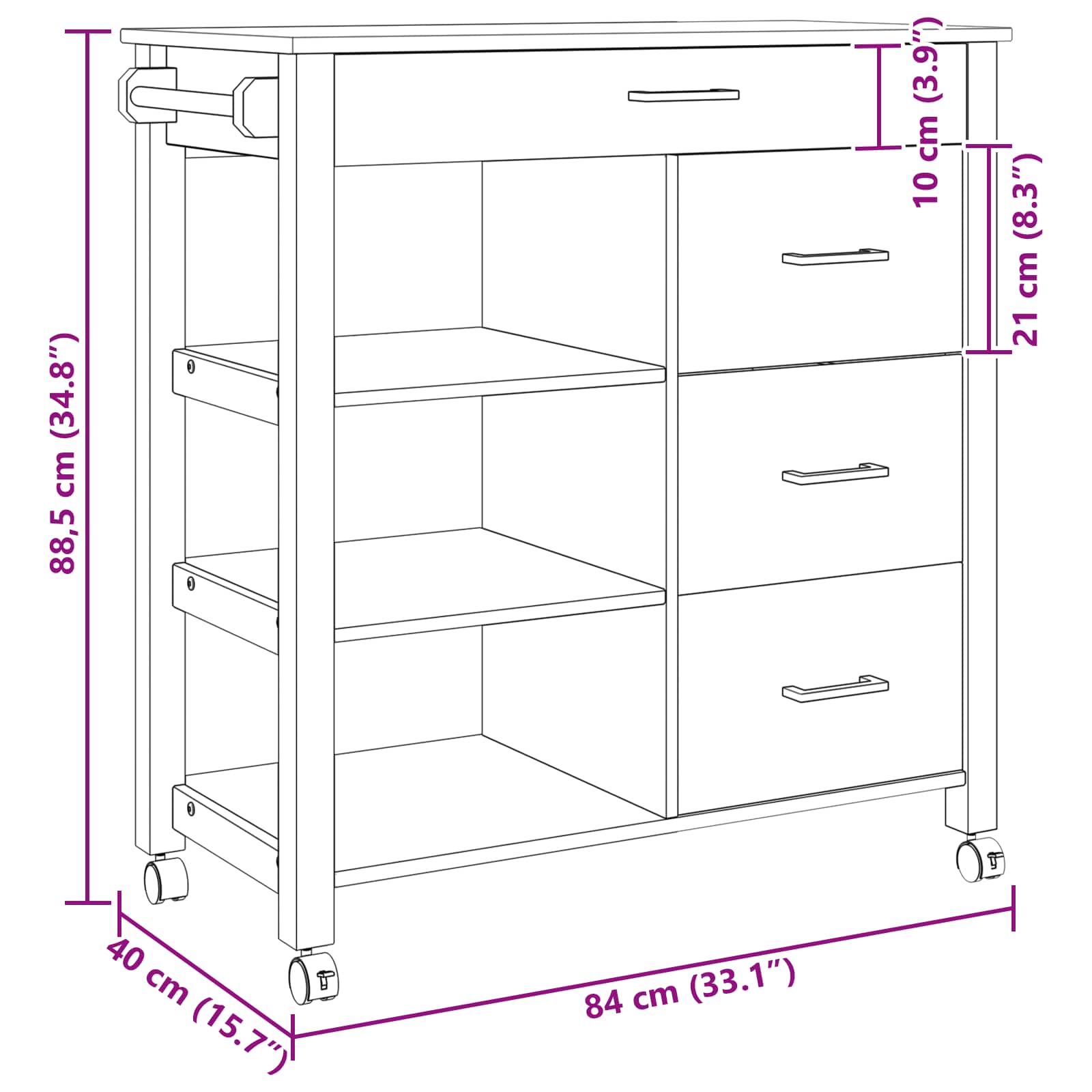 Carro de Cocina MONZA Negro 84 x 40 x 88,5 cm