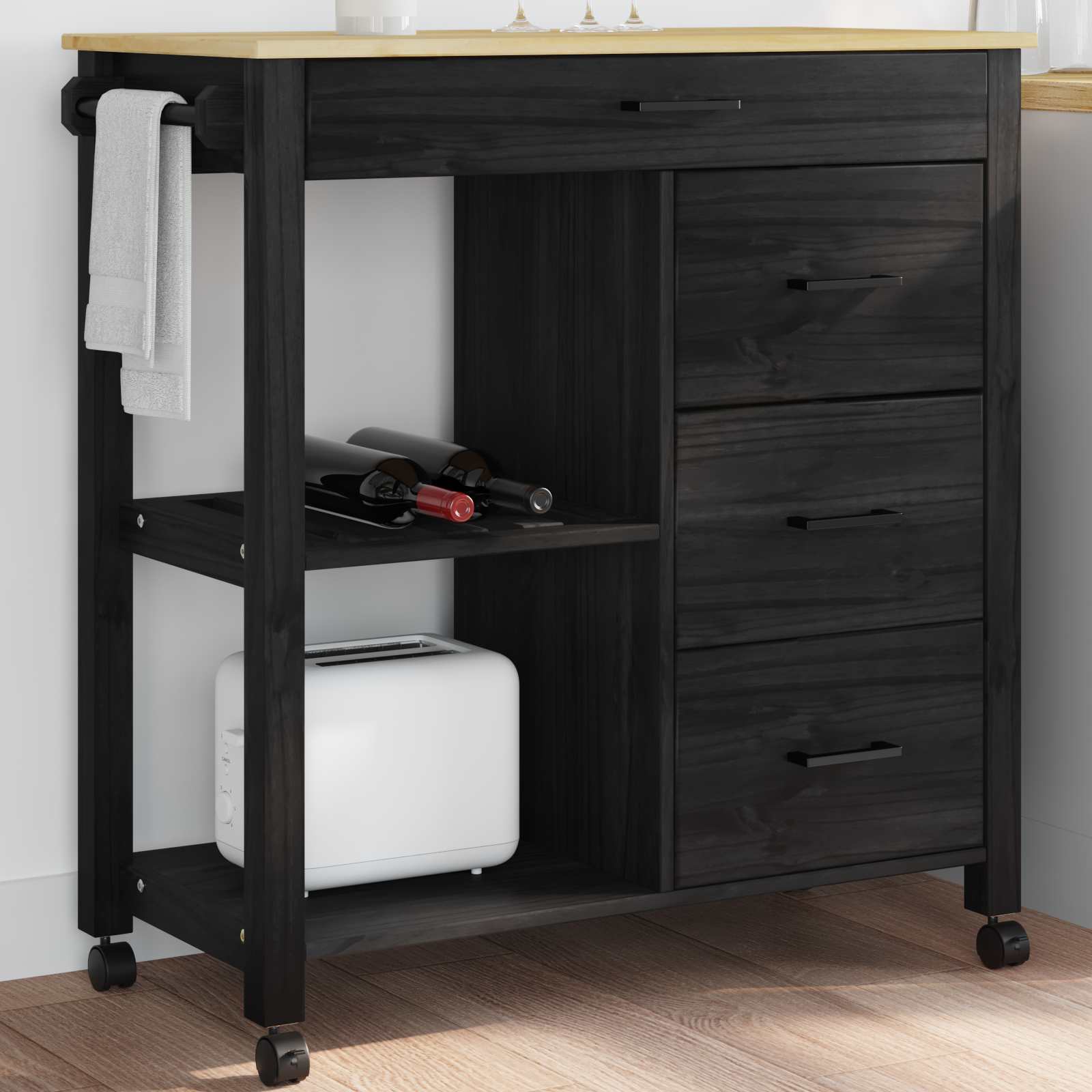 Carro de Cocina MONZA Negro 84 x 40 x 88,5 cm