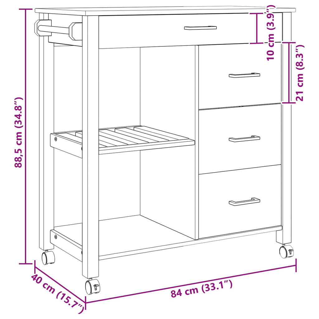 Carro de Cocina MONZA Negro 84 x 40 x 88,5 cm