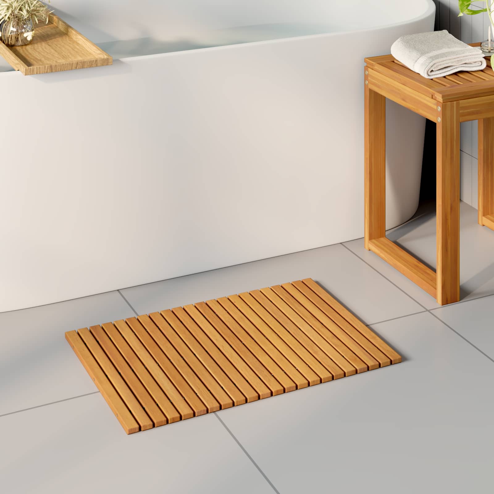 Alfombrilla de baño Marrón 100 x 60 cm Madera de Acacia Sólida