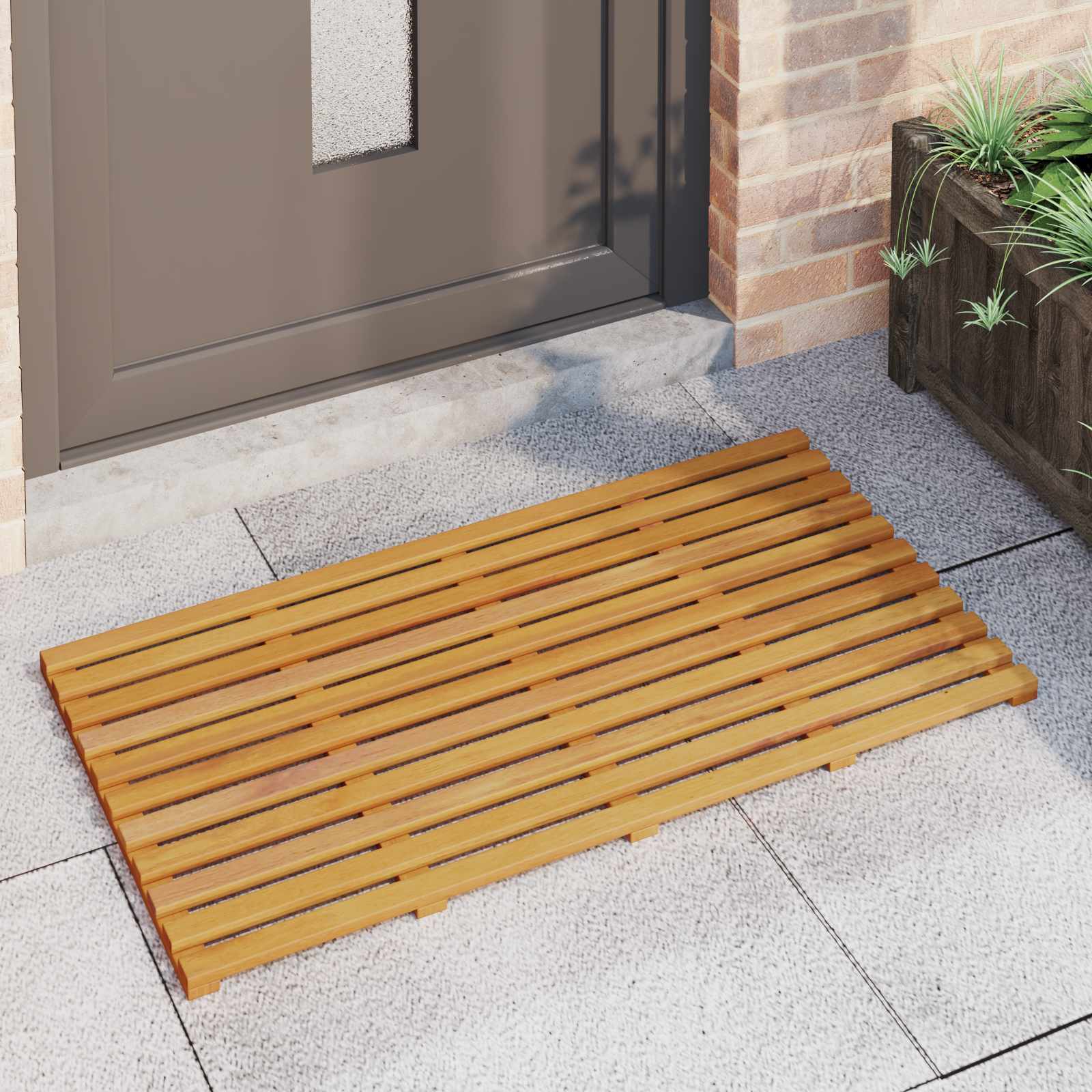 Alfombrilla de baño Liso Marrón 100 x 53 x 2,5 cm Madera