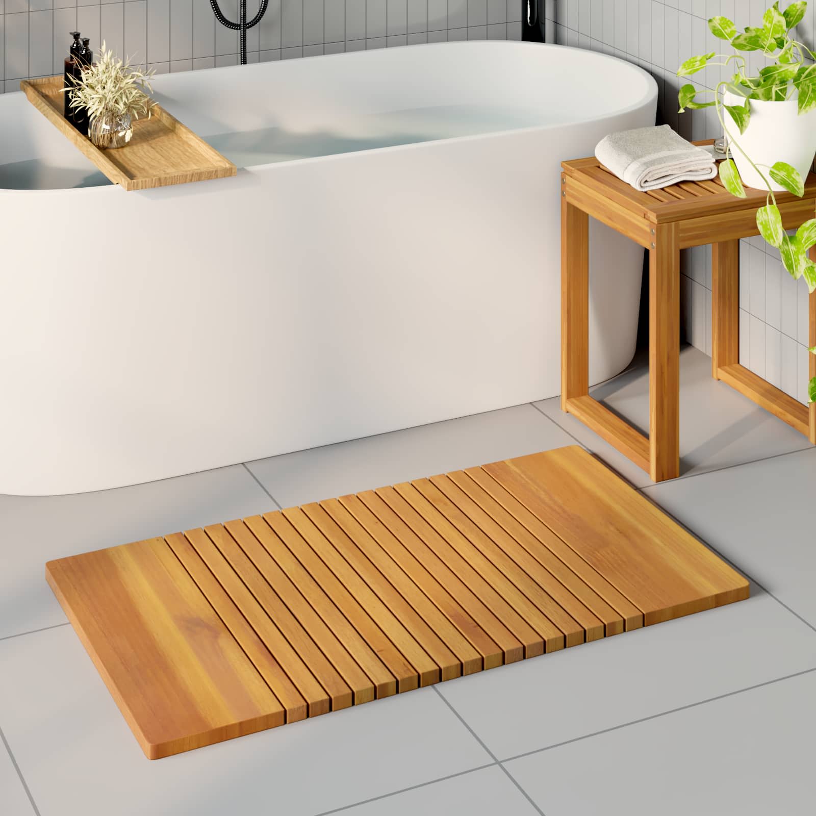 Alfombrilla de baño Liso Marrón 100 x 55 cm Madera