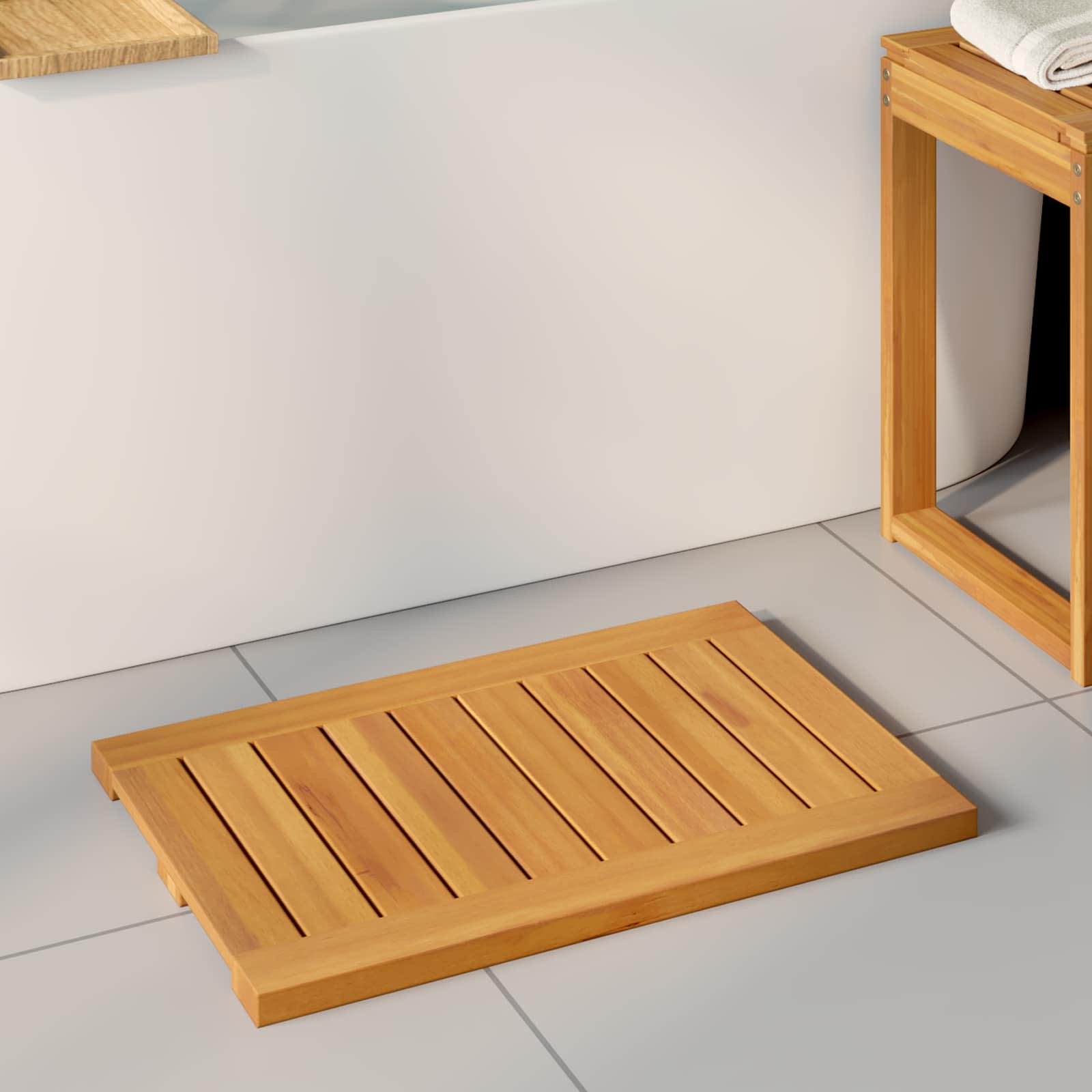 Alfombrilla de baño Liso Marrón 100 x 55 cm Madera
