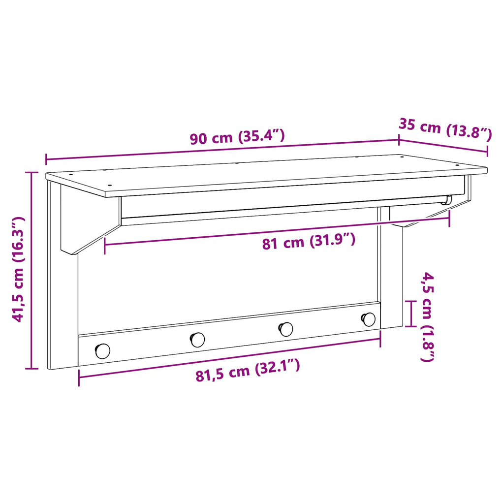 Perchero HILL Marrón miel 90 x 35 x 41.5 cm Pino macizo