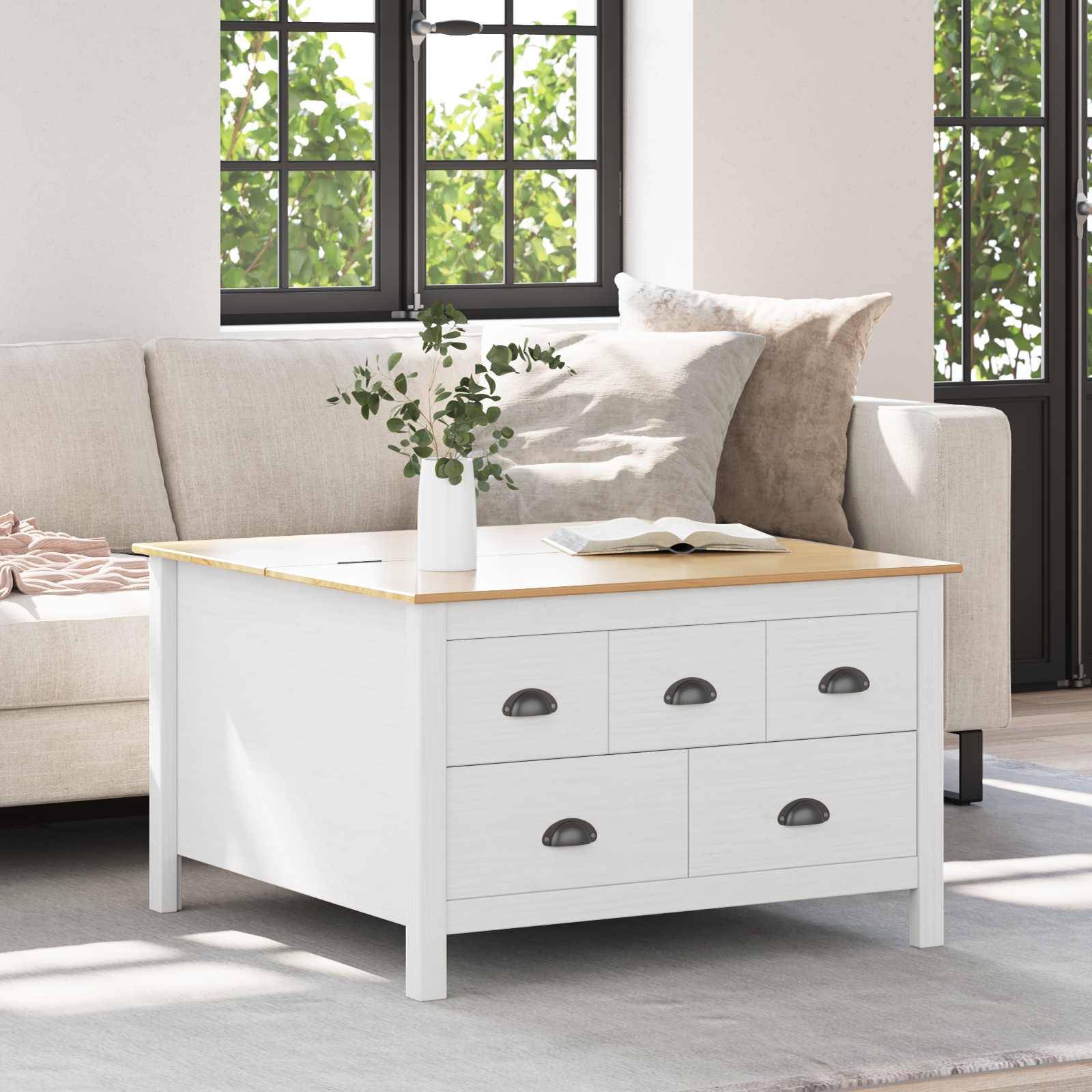 Coffee Table with Drawer HILL Honey Brown 79.5 x 79.5 x 49 cm