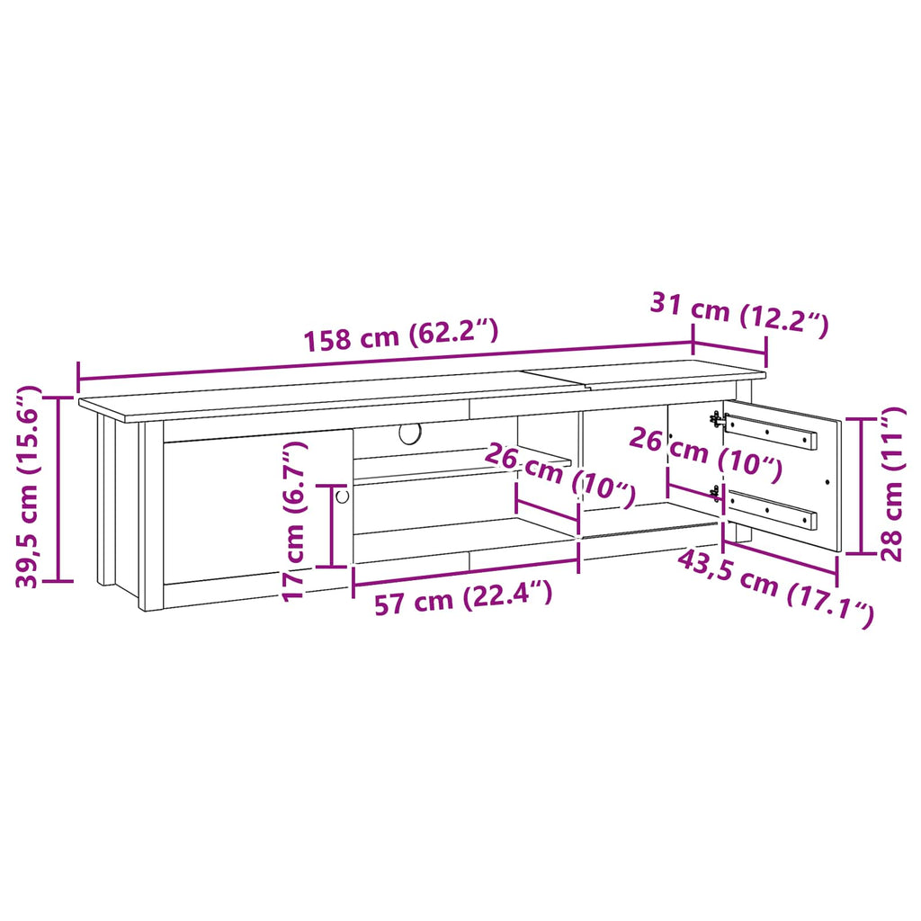 Soporte para TV HILL Marrón miel 158 x 40 x 39.5 cm Pino macizo