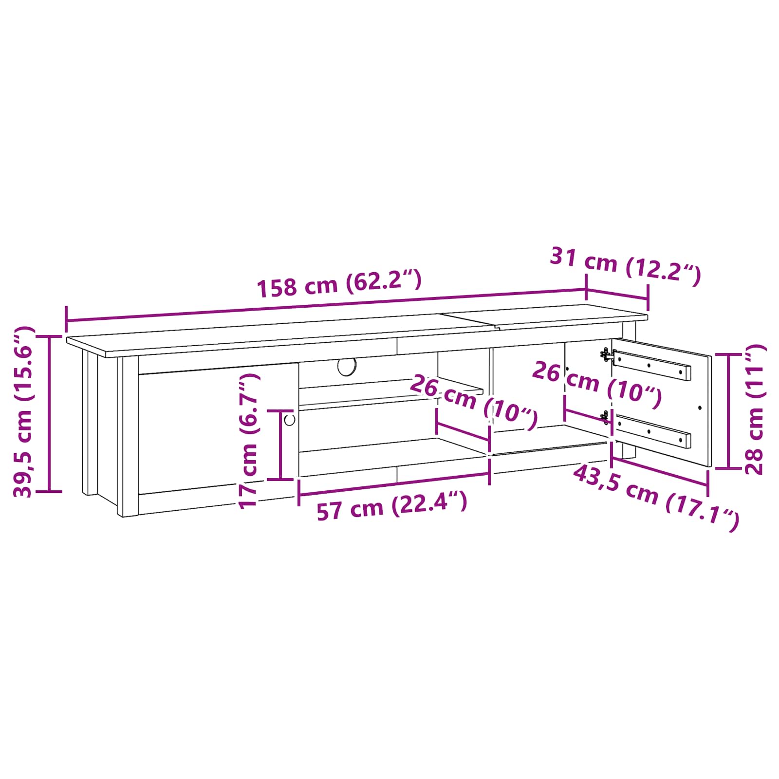 Soporte para TV HILL Marrón miel 158 x 40 x 39.5 cm Pino macizo