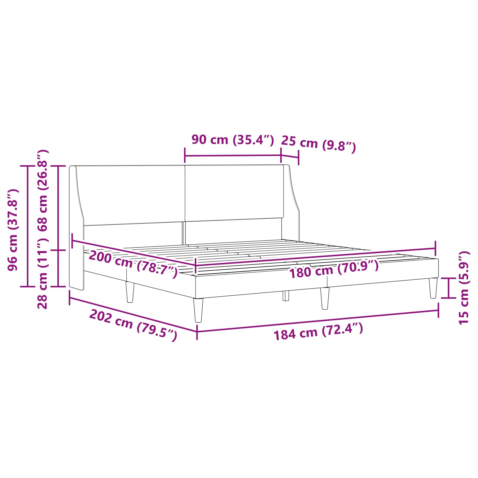 Estructura de cama Gris oscuro 180 x 200 cm Terciopelo