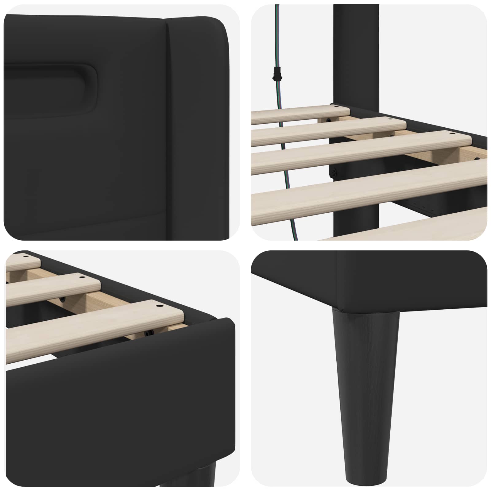 Estructura de cama Negro 180 x 200 cm Cuero sintético