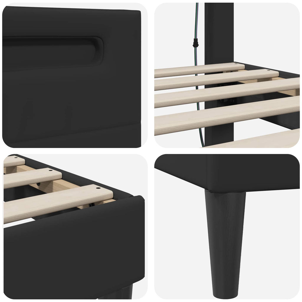 Estructura de cama Negro 180 x 200 cm Cuero sintético
