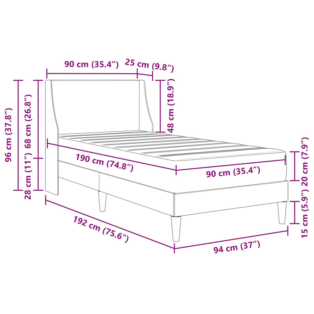 Estructura de cama con colchón Gris 90 x 190 cm Poliéster