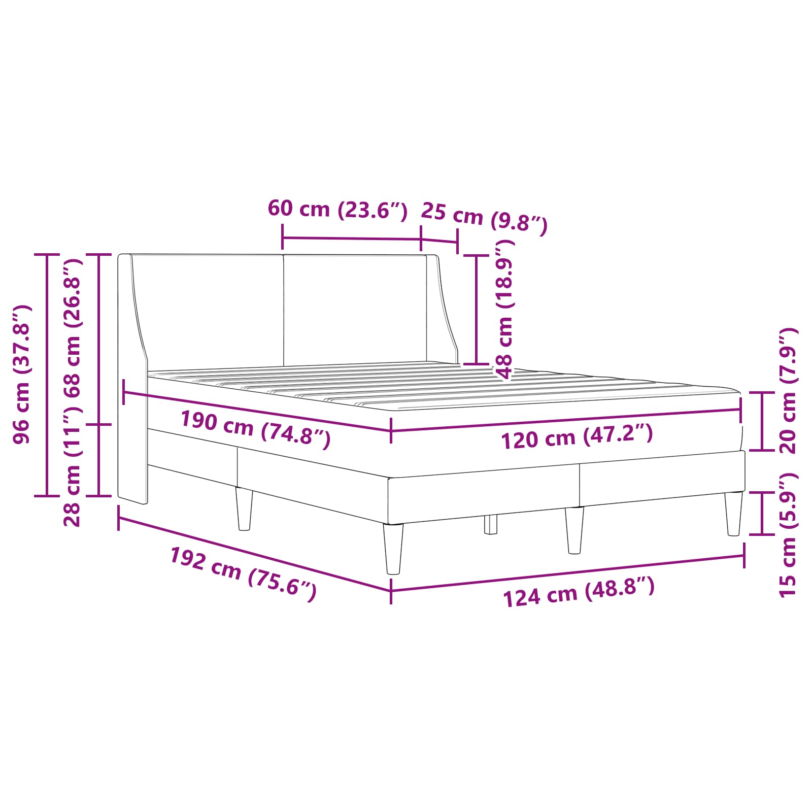 Estructura de cama con colchón Negro 120 x 190 cm Poliéster