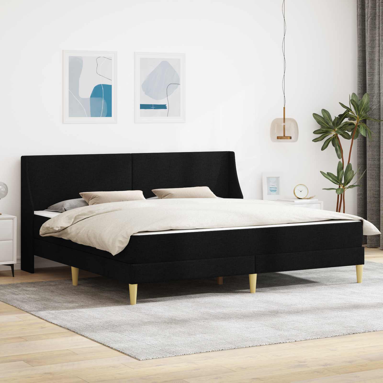Estructura de cama con colchón Negro 180 x 200 cm Poliéster