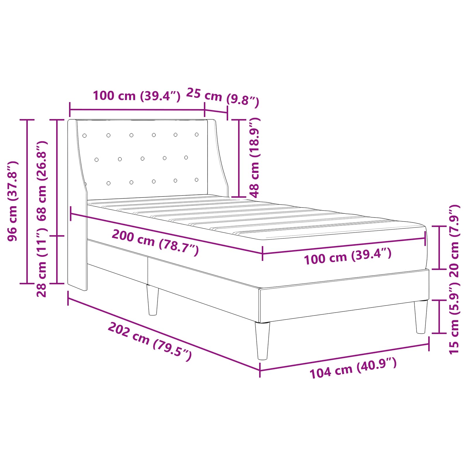 Estructura de cama con colchón Azul 100 x 200 cm Terciopelo