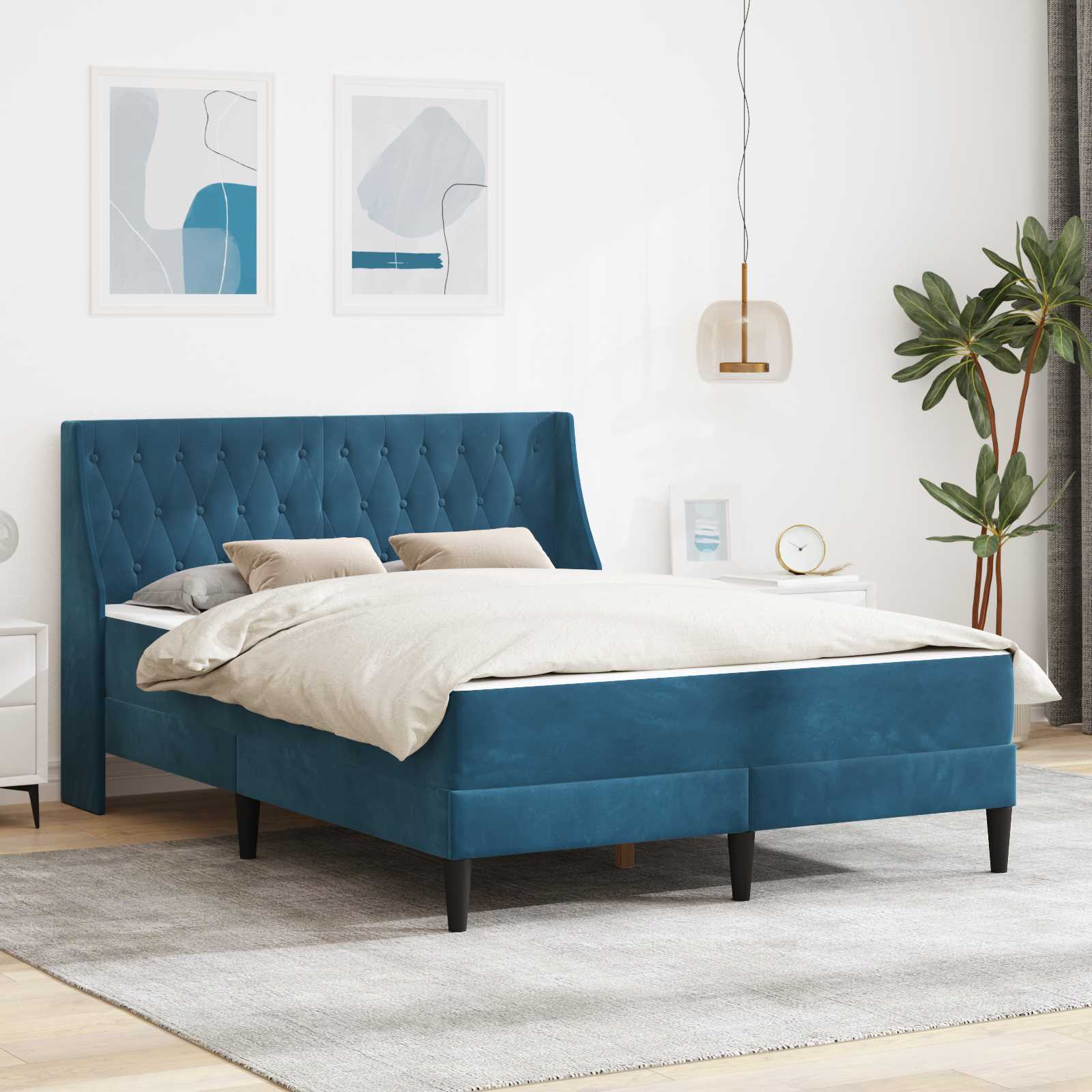 Bed Frame with Mattress Blue 100 x 200 cm Velvet