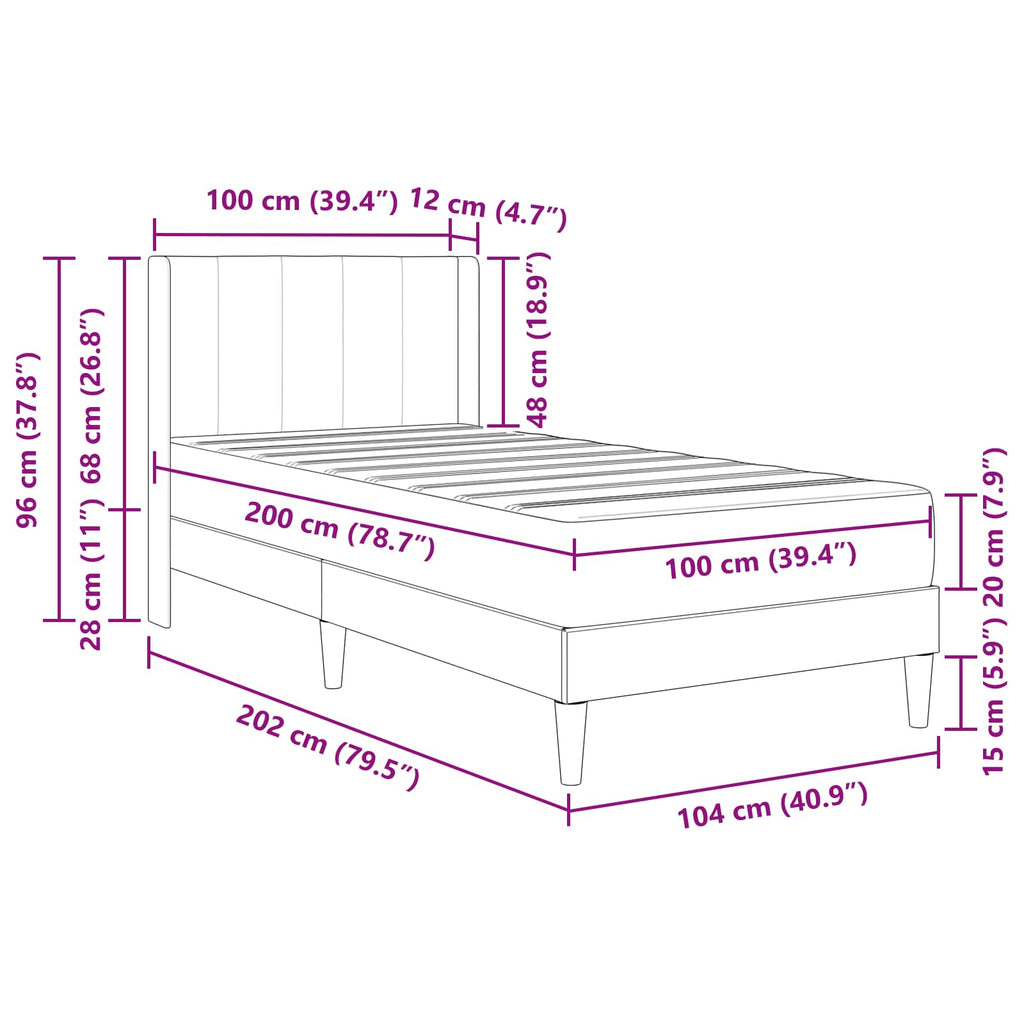 Estructura de cama con colchón Azul 100 x 200 cm Terciopelo