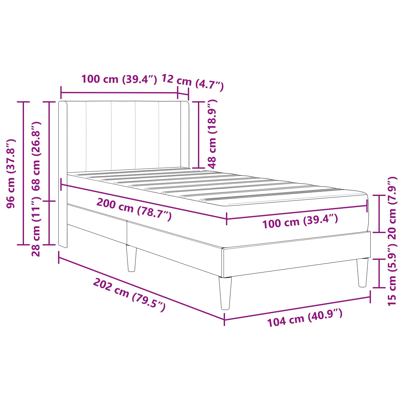 Estructura de cama con colchón Azul 100 x 200 cm Terciopelo
