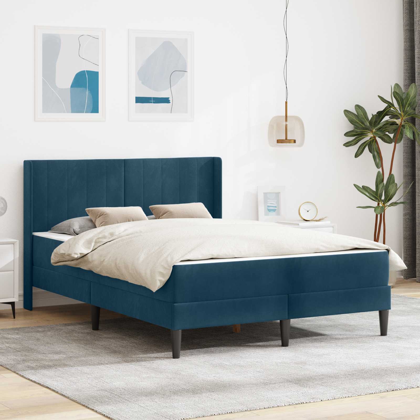 Estructura de cama con colchón Azul 100 x 200 cm Terciopelo