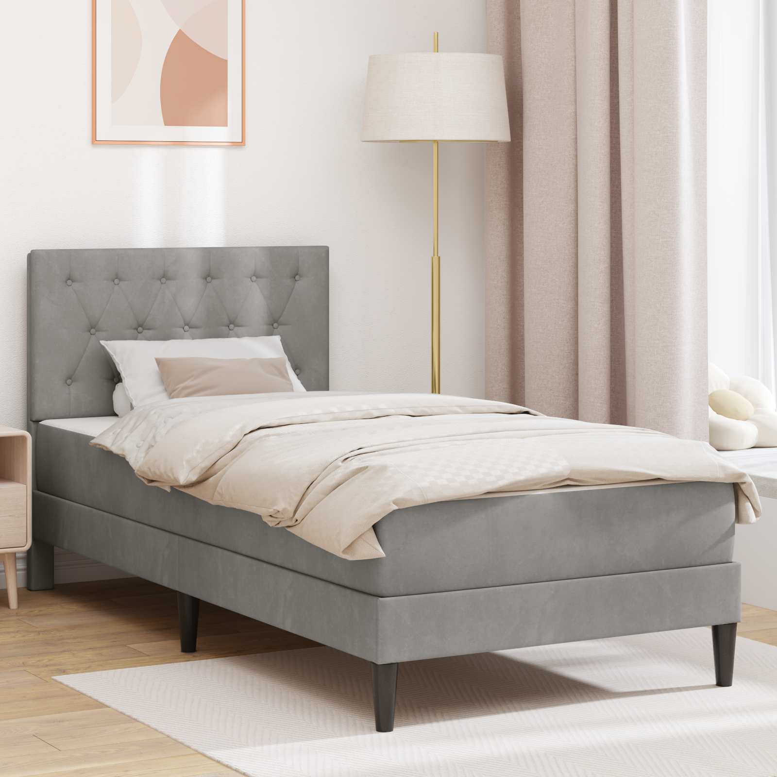 Blue Bed Frame with Mattress 100 x 200 cm Velvet