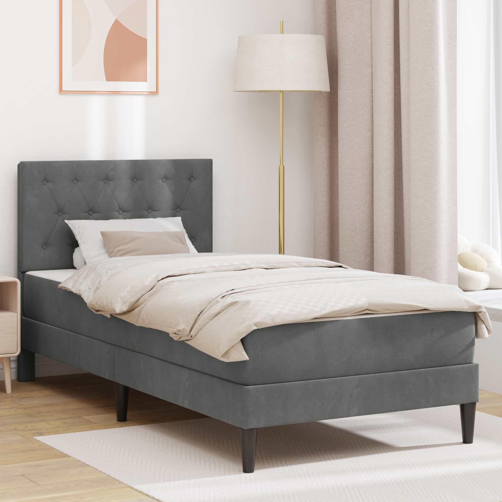 Blue Bed Frame with Mattress 100 x 200 cm Velvet