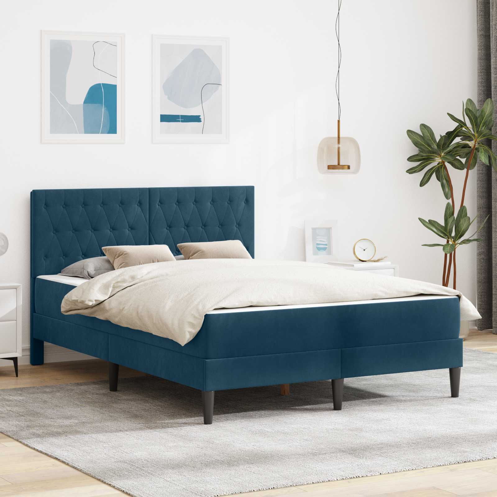 Blue Bed Frame with Mattress 100 x 200 cm Velvet