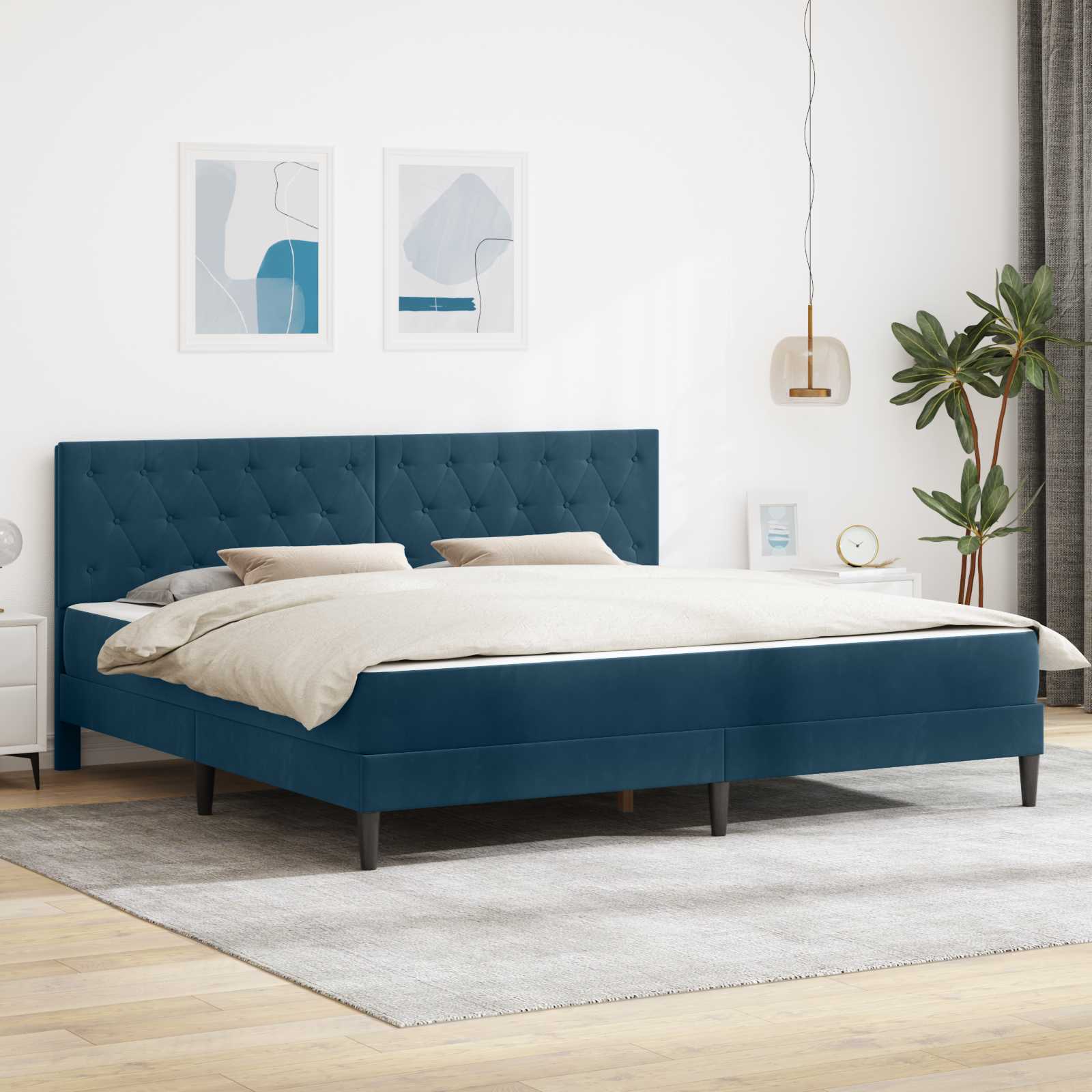 Blue Bed Frame with Mattress 100 x 200 cm Velvet