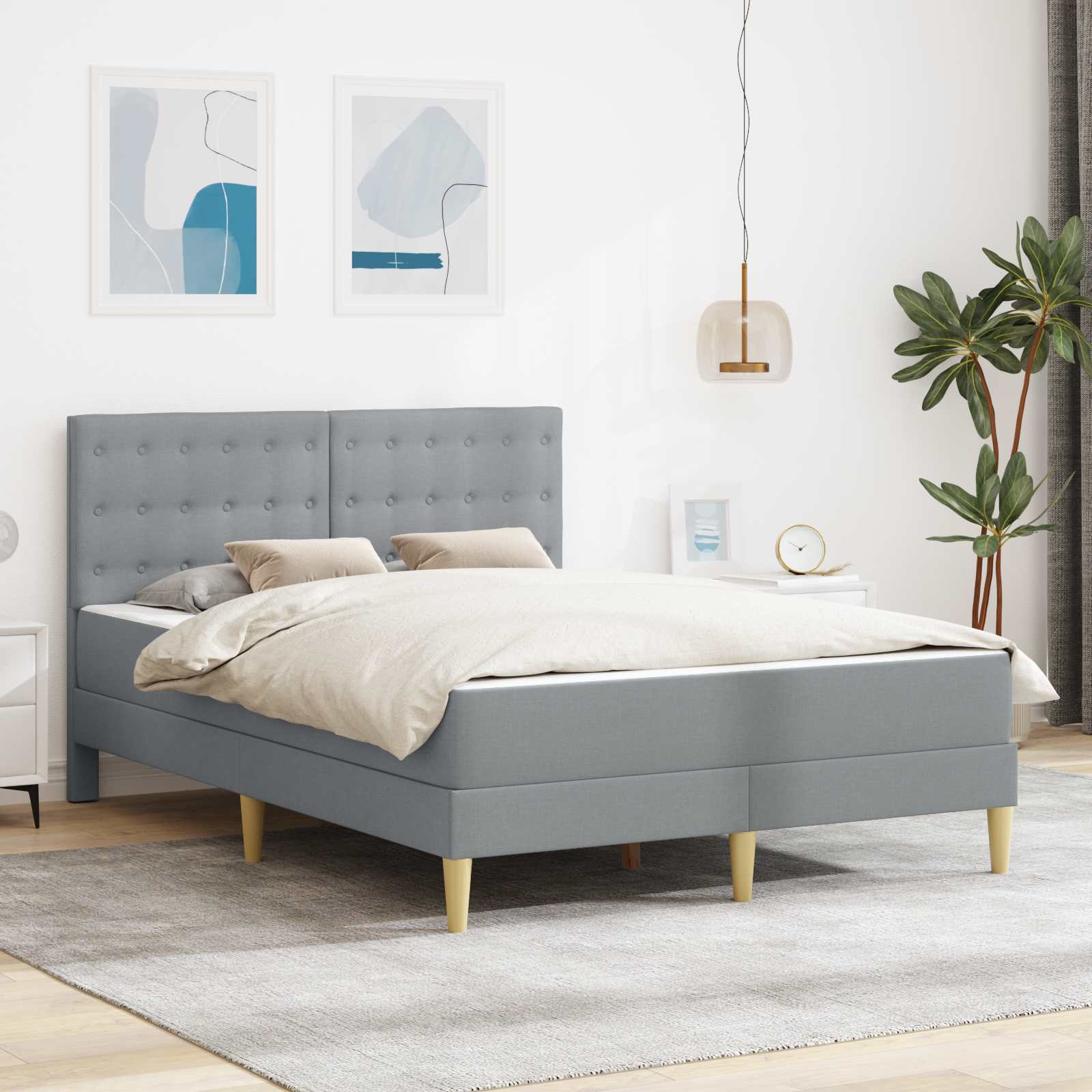 Bed frame with mattress Blue 100 x 200 cm fabric