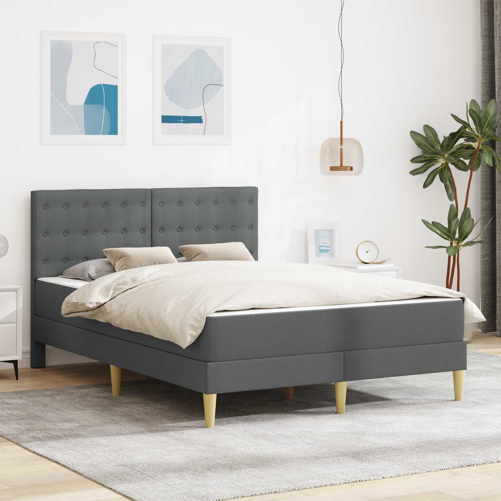 Bed frame with mattress Blue 100 x 200 cm fabric