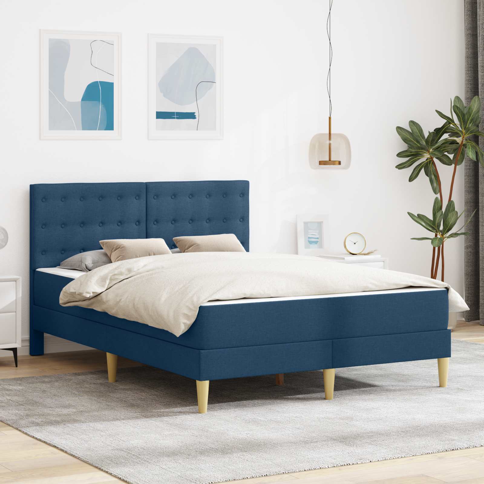 Bed frame with mattress Blue 100 x 200 cm fabric