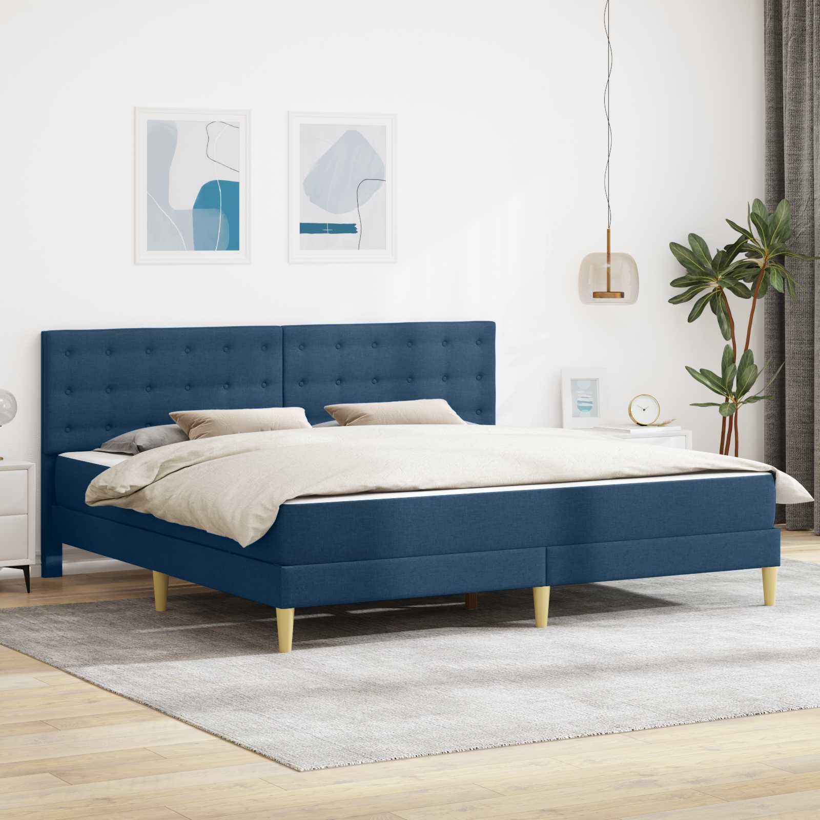 Bed frame with mattress Blue 100 x 200 cm fabric