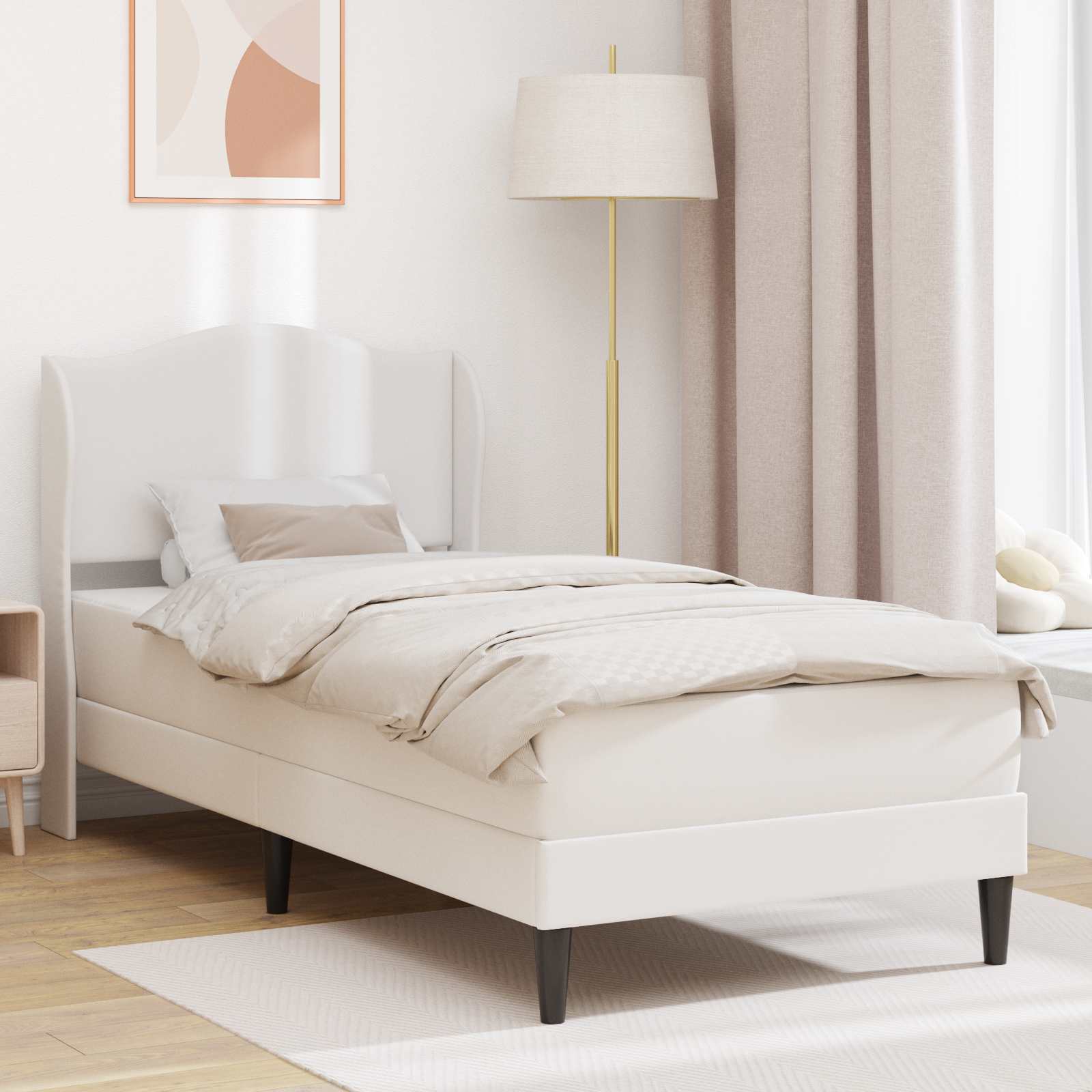 Estrutura de cama Branco 100 x 200 cm Couro sintético