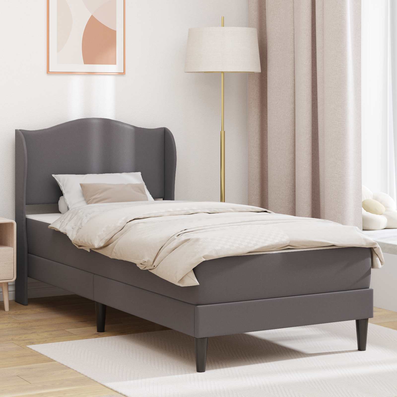 Estrutura de cama Branco 100 x 200 cm Couro sintético