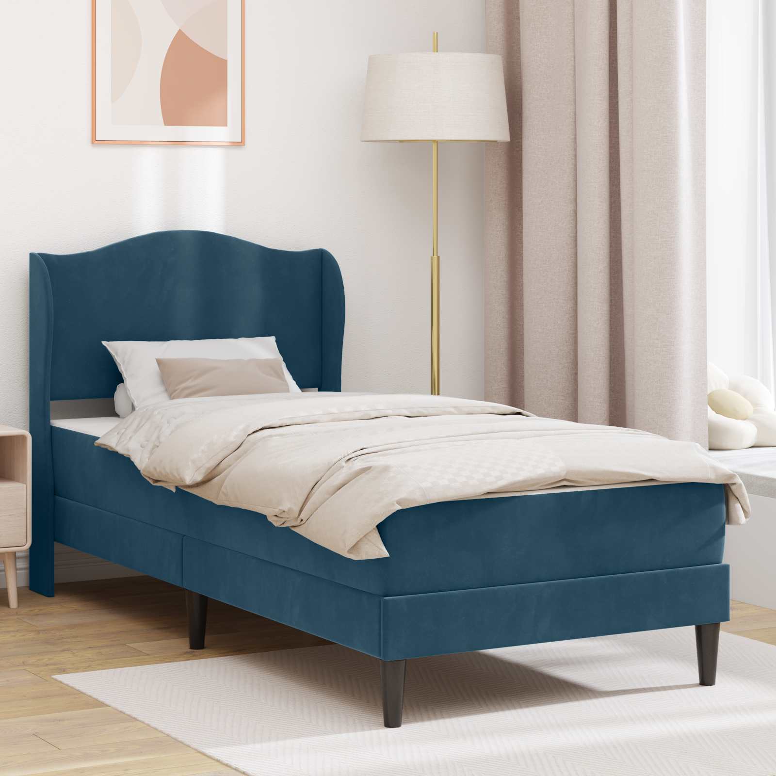 Estrutura de Cama 2 Peças Azul 120 x 190 cm Veludo