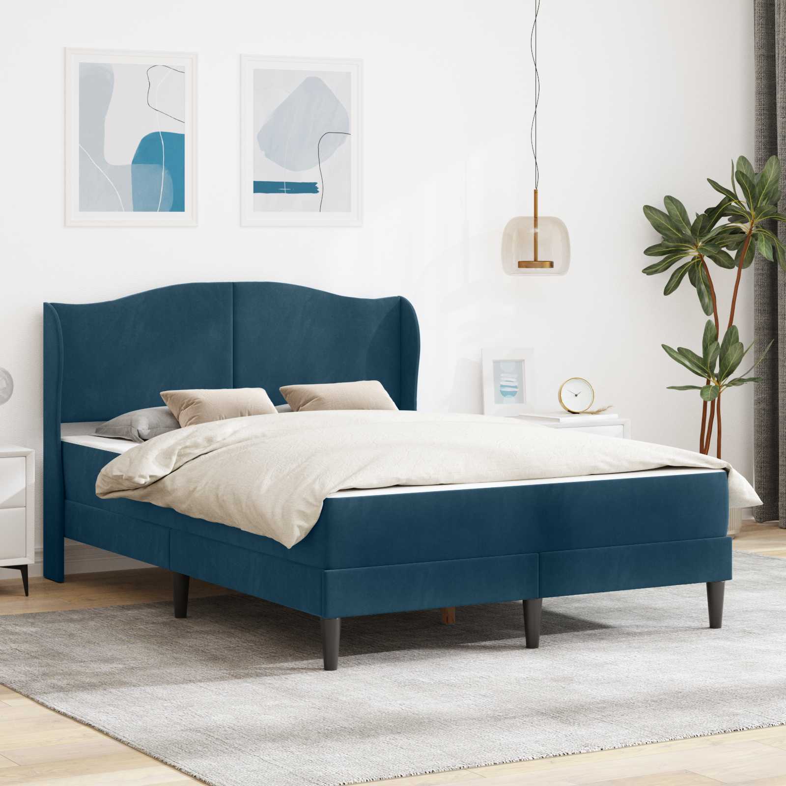 Estrutura de Cama 2 Peças Azul 120 x 190 cm Veludo