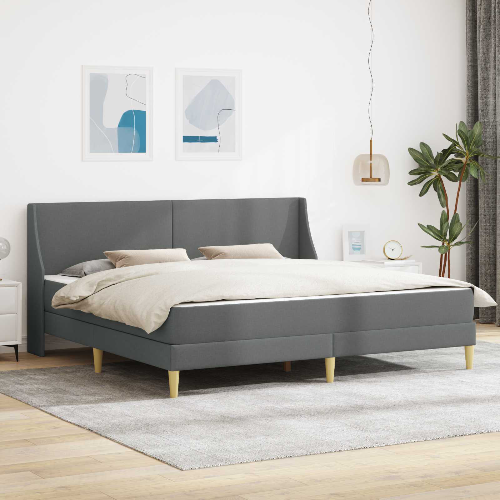 Estructura de cama con colchón Gris oscuro 180 x 200 cm tela