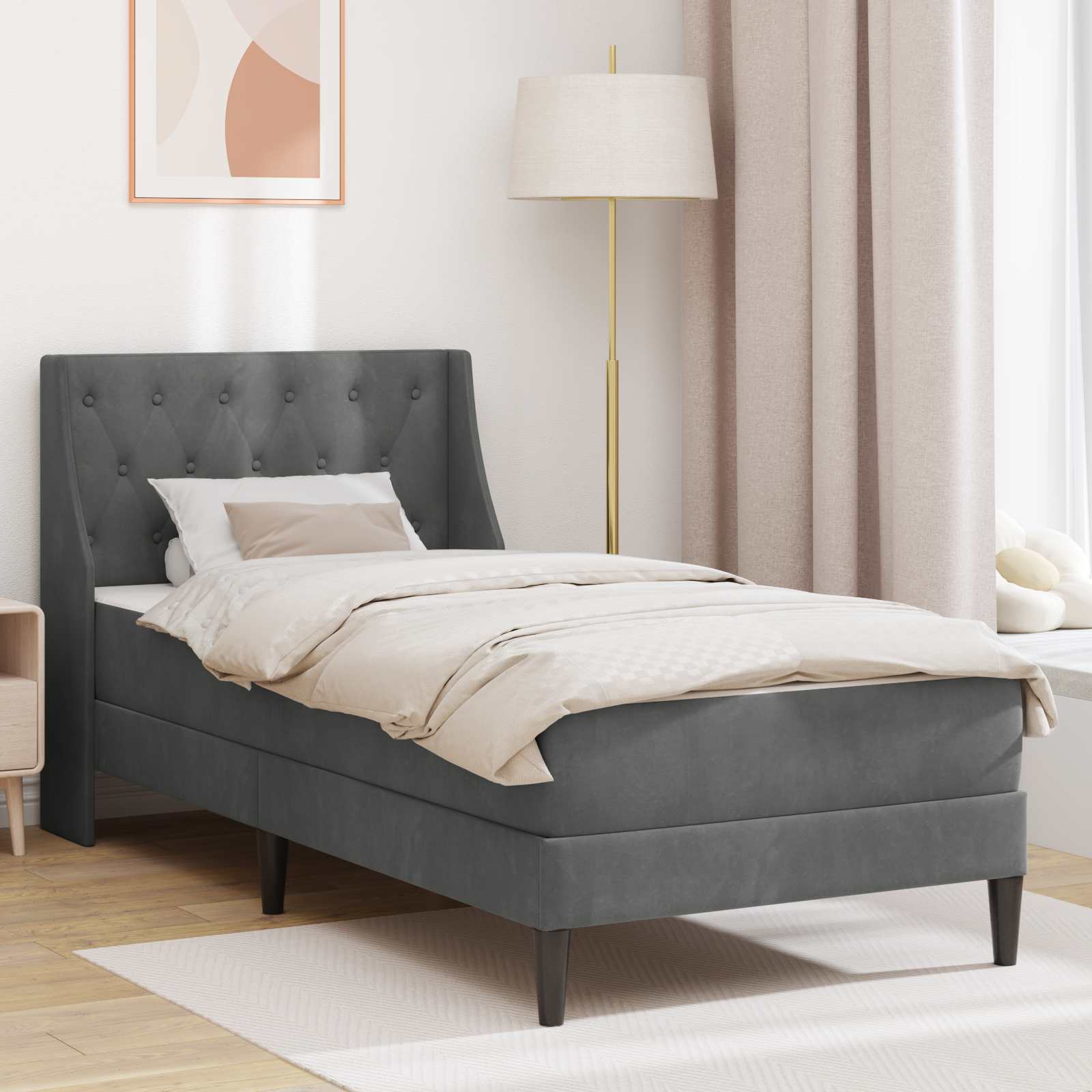 Estrutura de cama com colchão Cinzento-escuro 200 x 200 cm