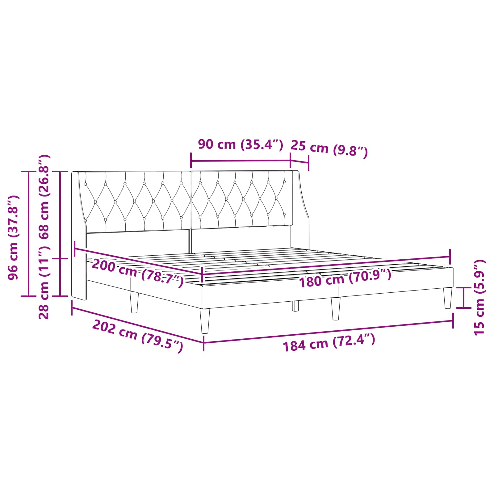 Estructura de cama con colchón Gris oscuro 200 x 200 cm