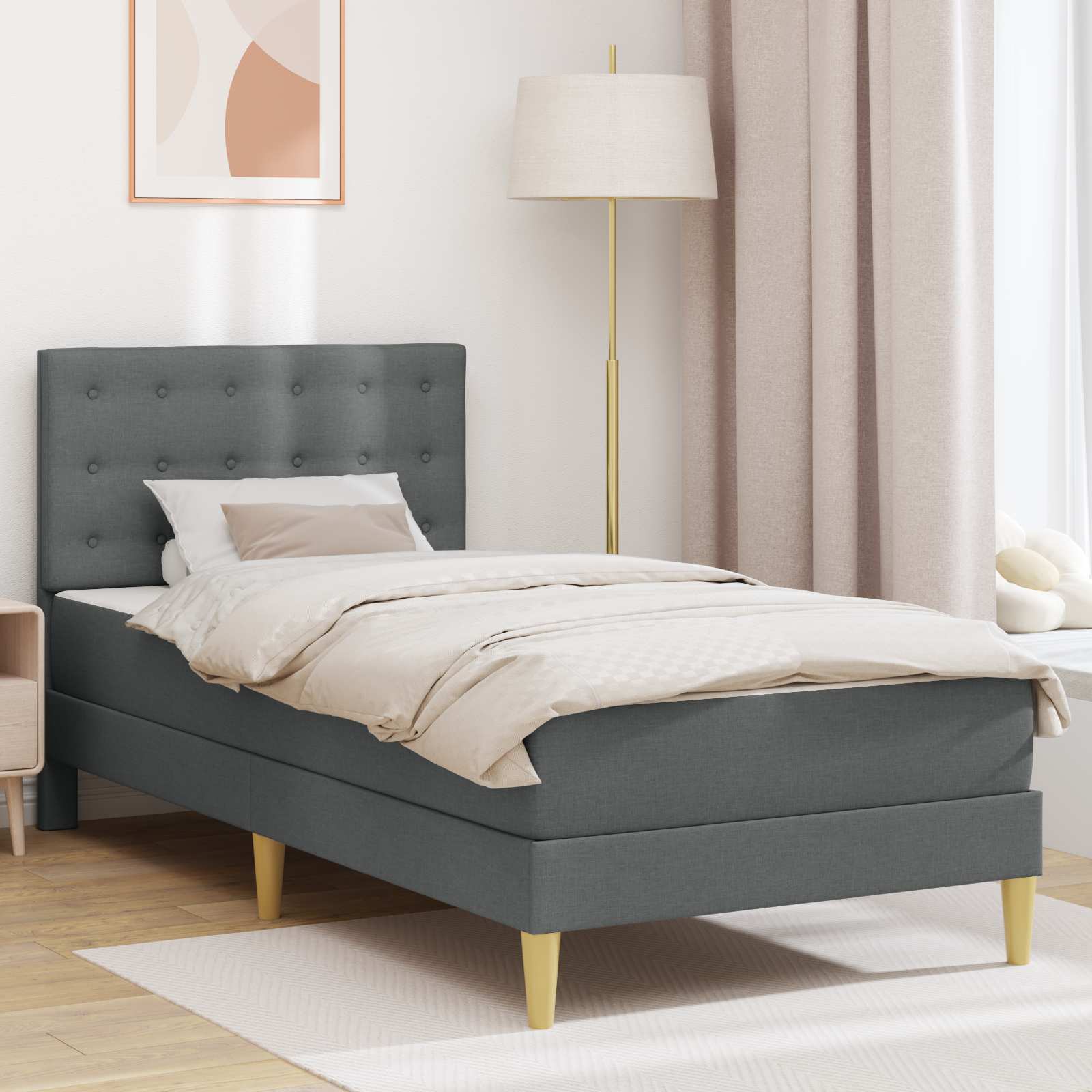 Estrutura de cama com colchão Cinzento-escuro 180 x 200 cm tecido