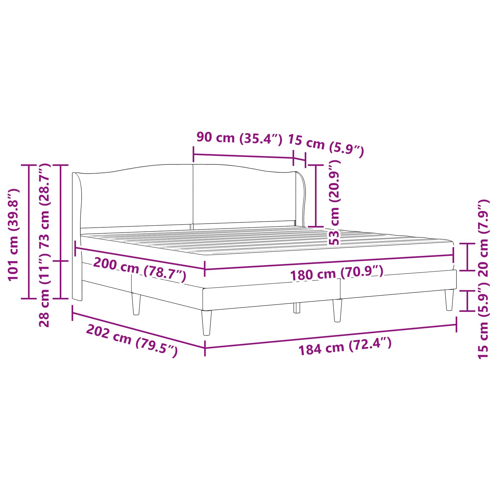 Estructura de cama Negro 180 x 200 cm Cuero sintético