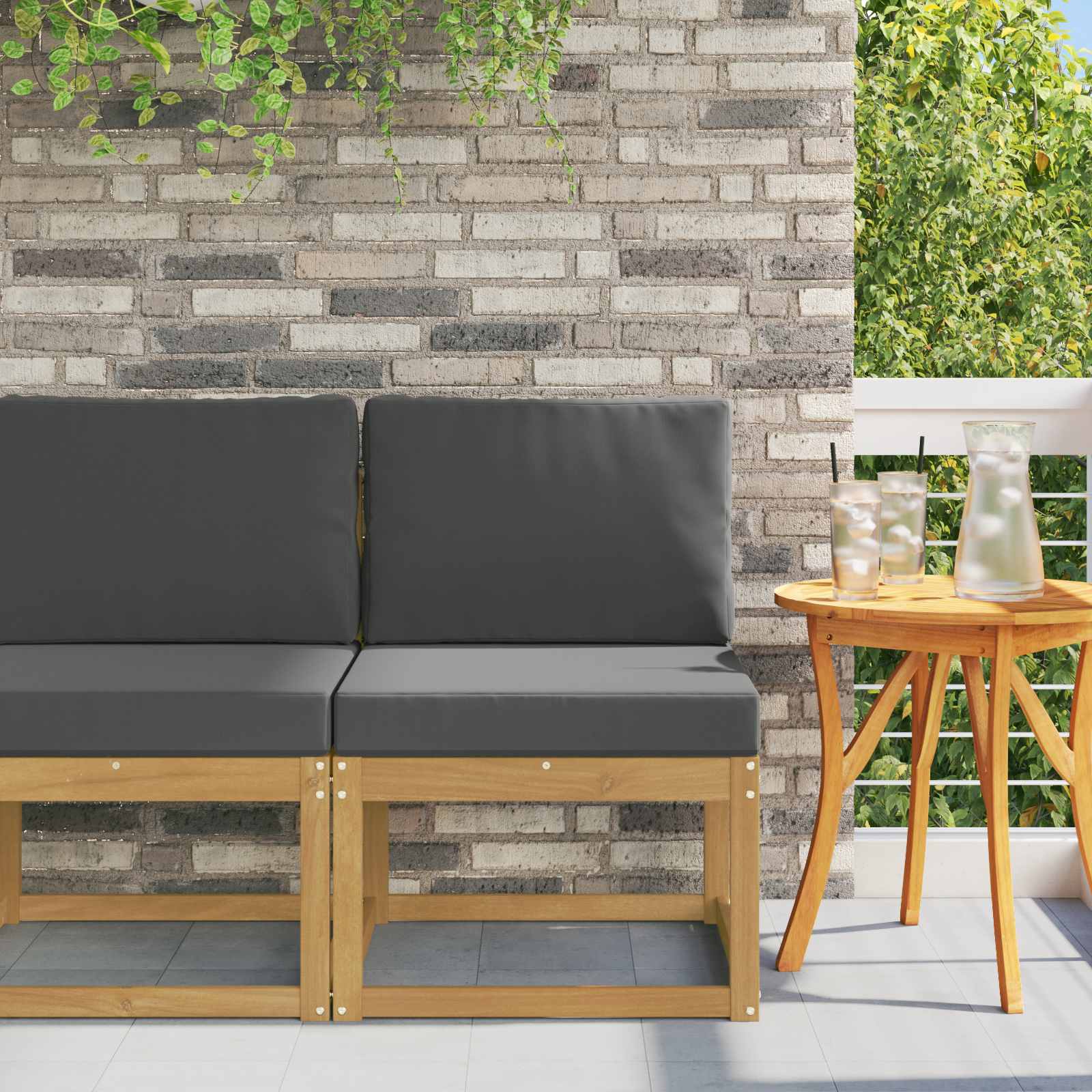 2-Piece Solid Acacia Wood Outdoor Middle Sofa
