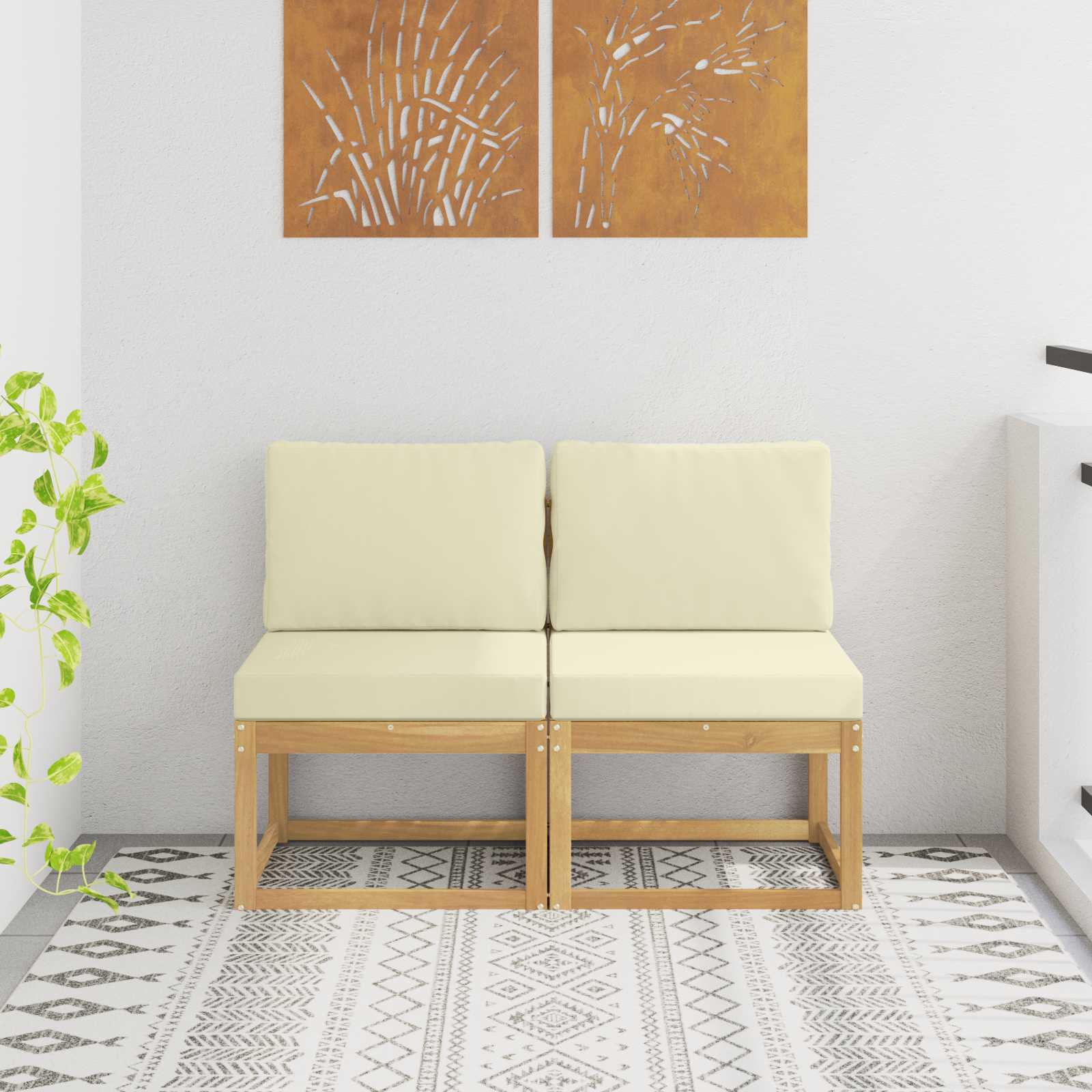 2-Piece Solid Acacia Wood Outdoor Middle Sofa