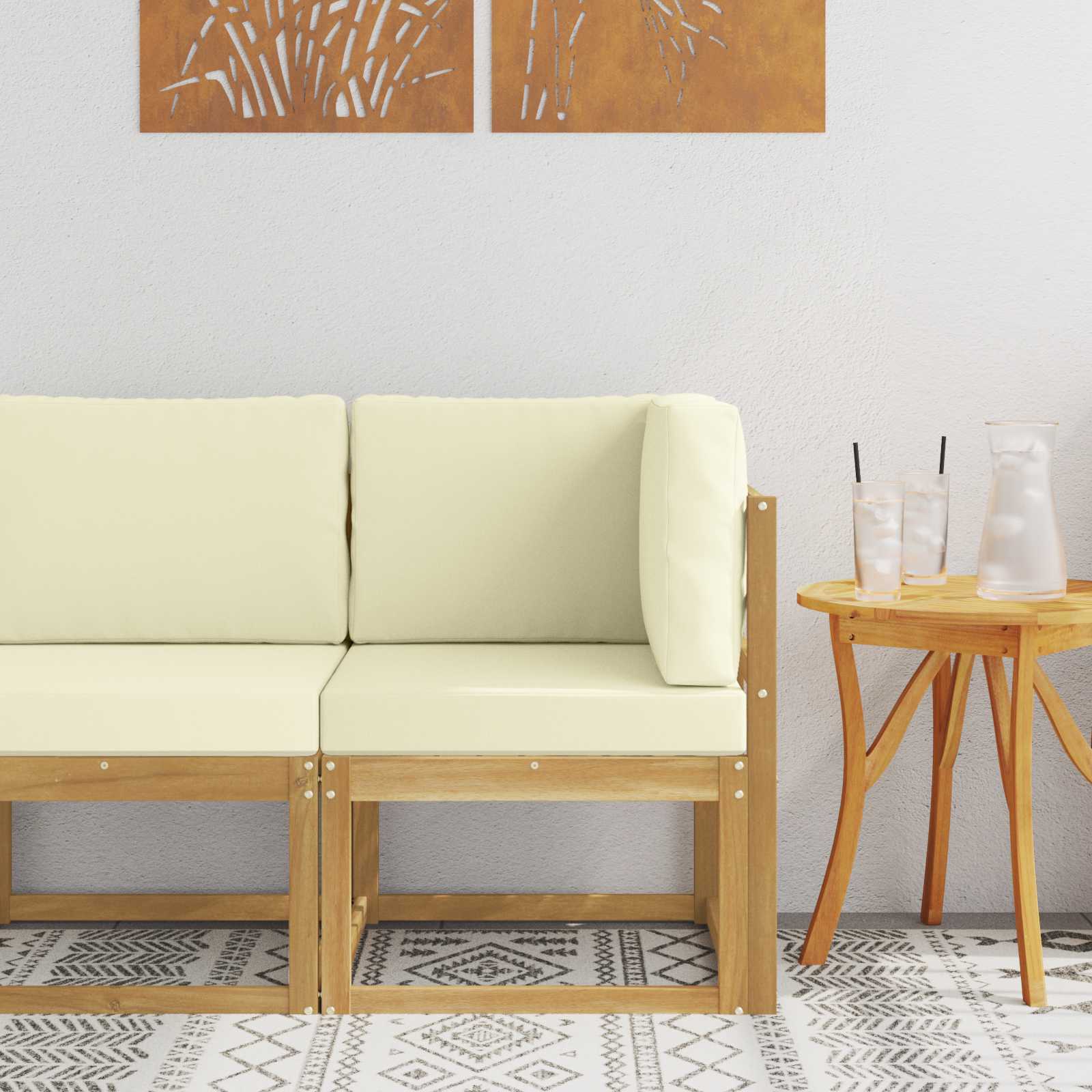 2-Piece Solid Acacia Wood Outdoor Middle Sofa