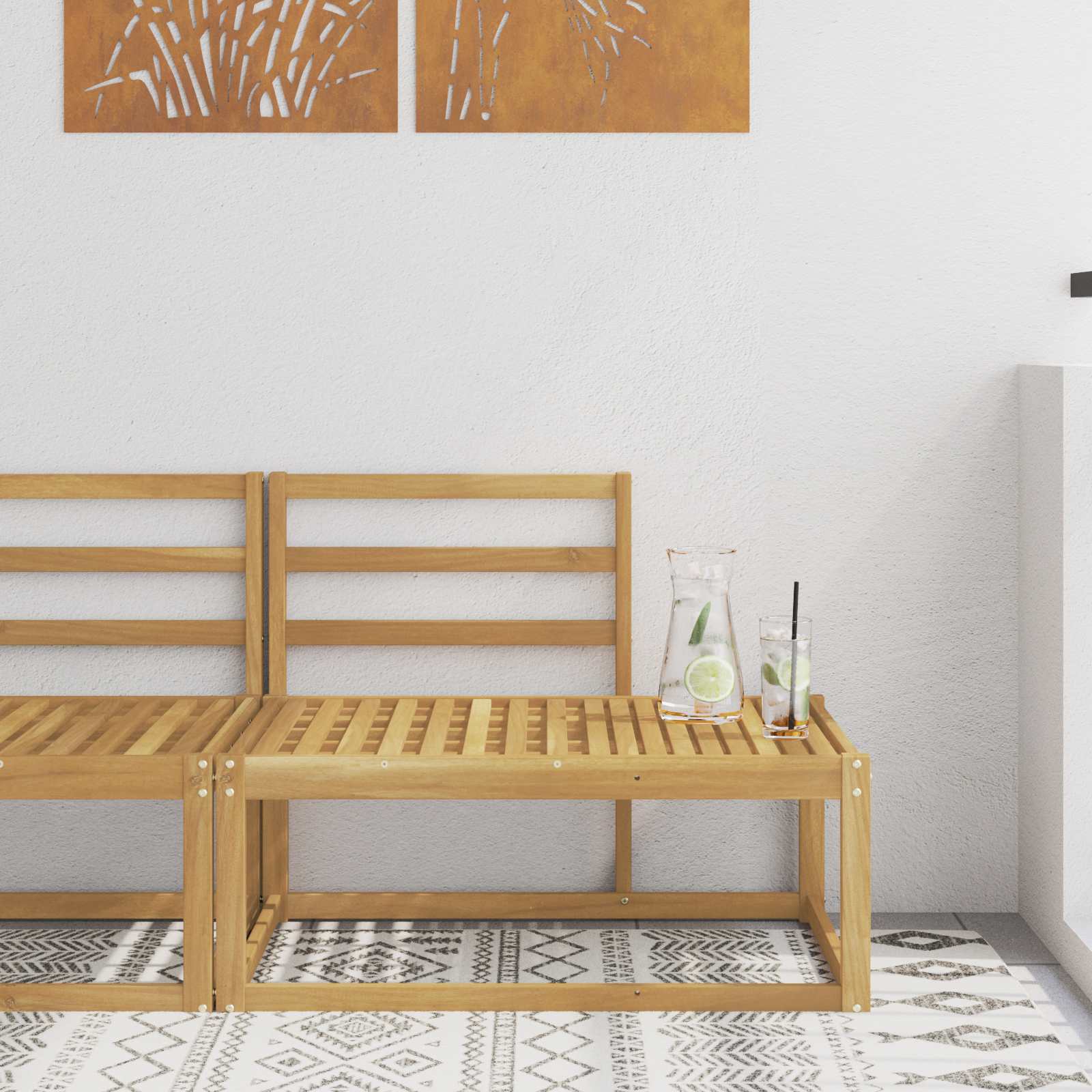 2-Piece Solid Acacia Wood Outdoor Middle Sofa
