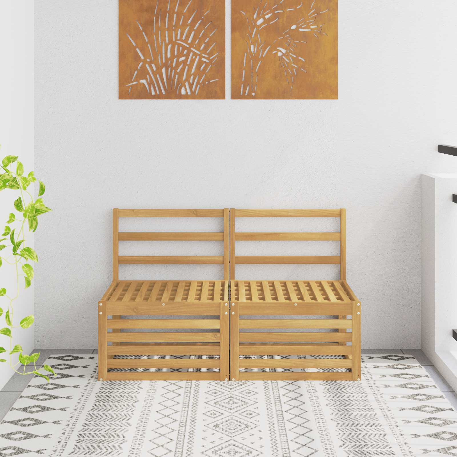 2 Pieza Sofá intermedio de exterior Madera de Acacia Sólida